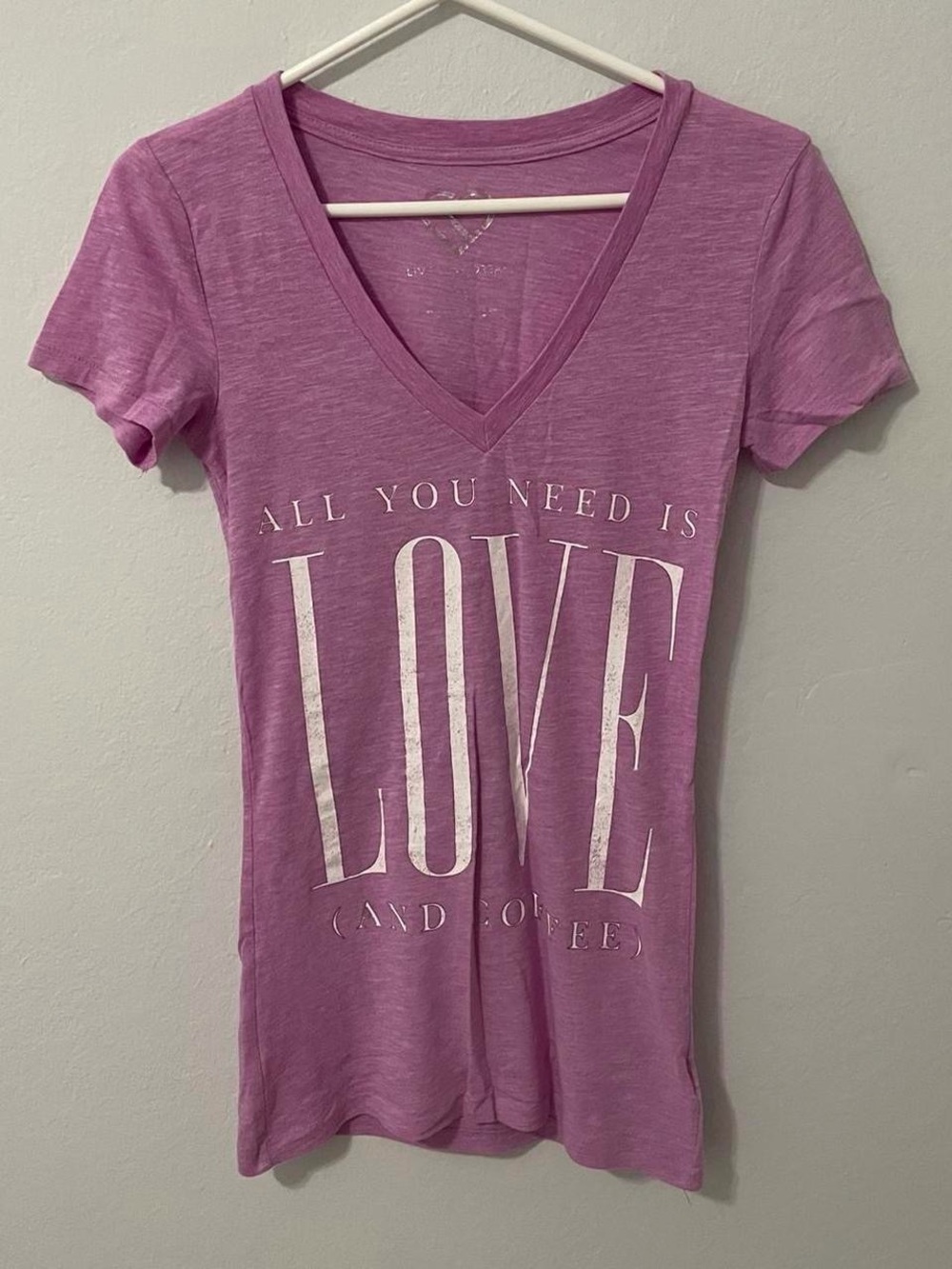 Aeropostale Lavender V-Neck Tee with White LOVE Detail